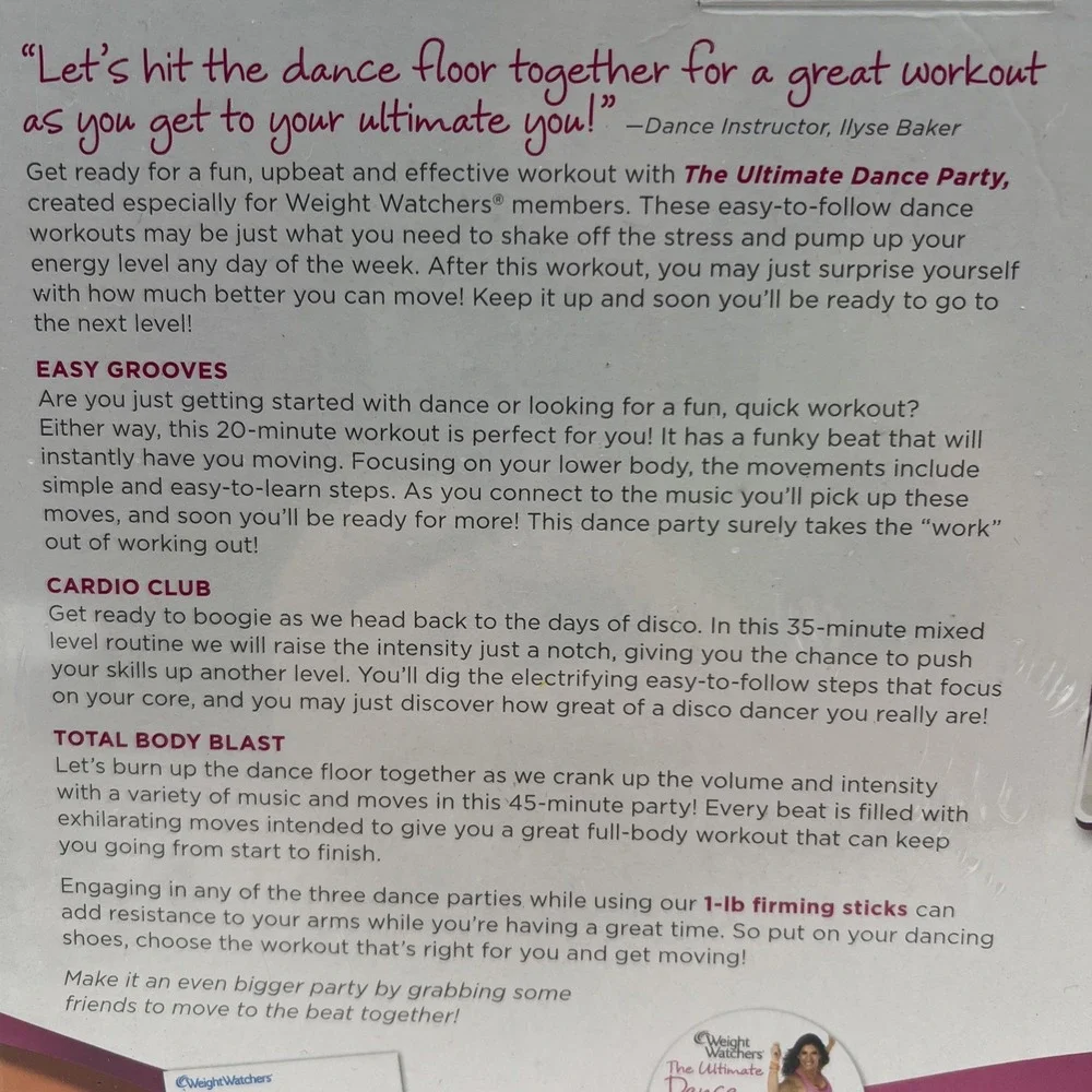 Weight Watchers Ultimate Dance Party w/Firming Sticks Exercise Tracker & DVD New